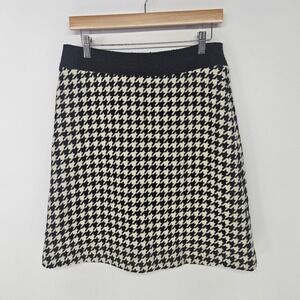 BOSCH Houndstooth Skirt Womens 40 Black White Wool Blend A-Line Mini Mid-Length